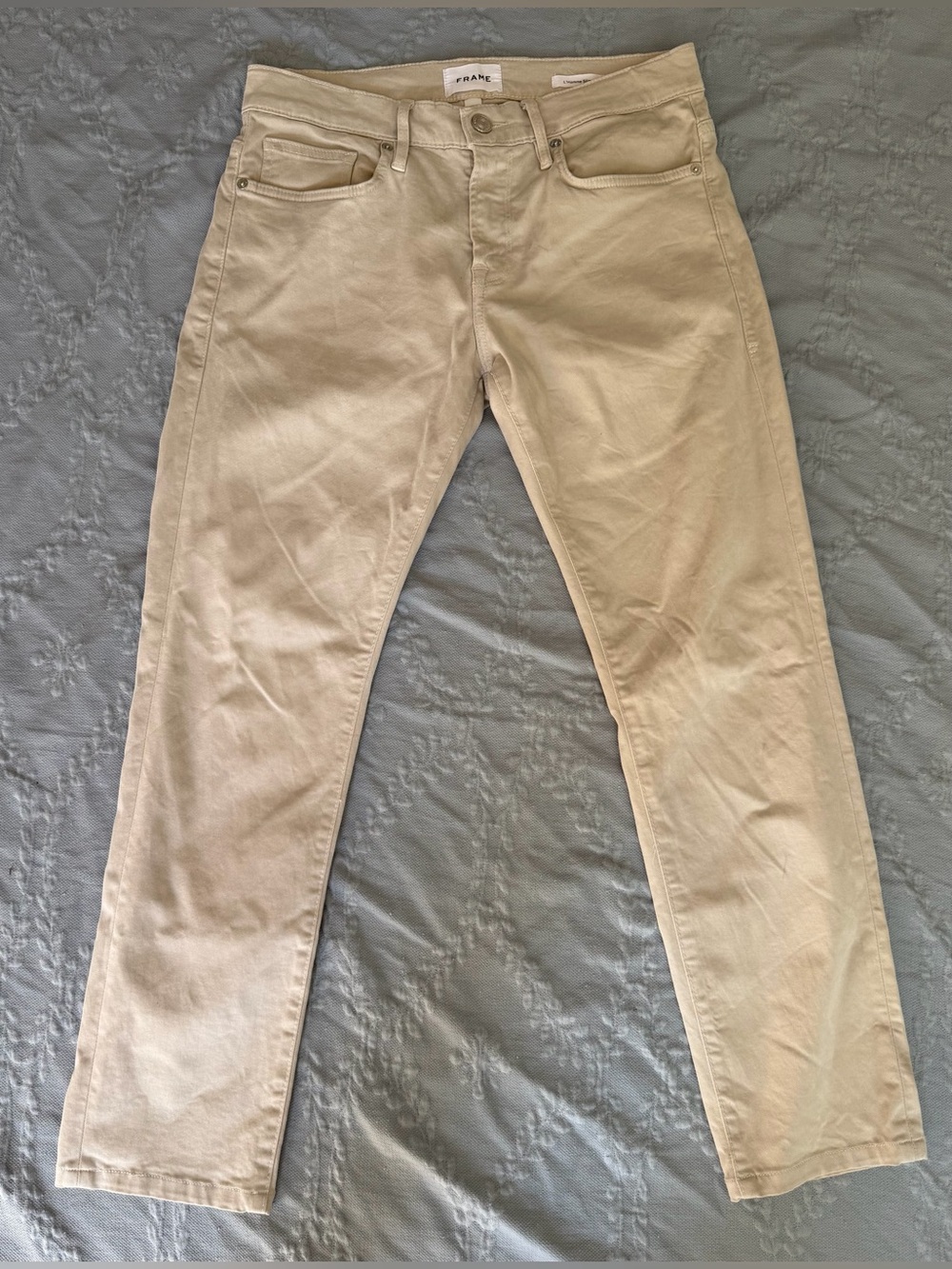 FRAME L'Homme Slim Brushed Twill Jeans Men's 30 Milk Beige Slim Fit Premium Pant